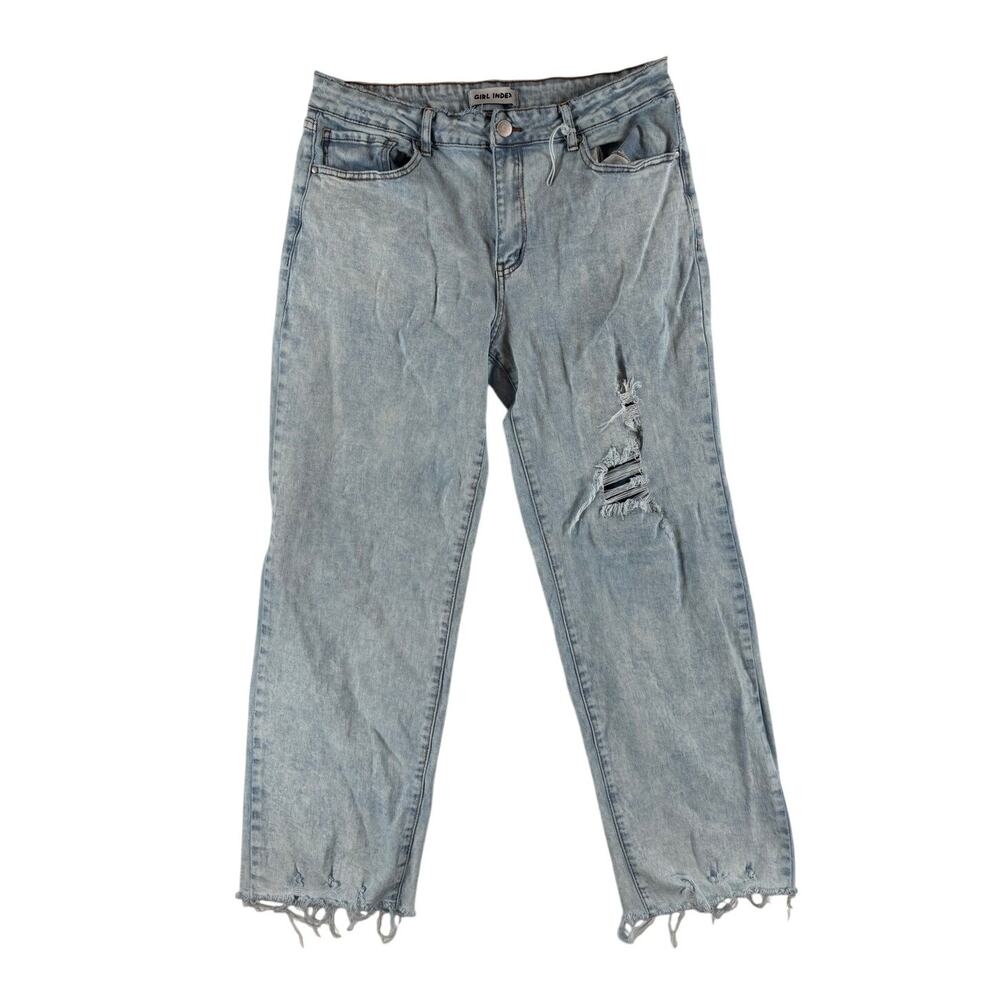 Girl Index Juniors High Rise Straight Leg Distressed Jeans - Light Wash- Size 13
